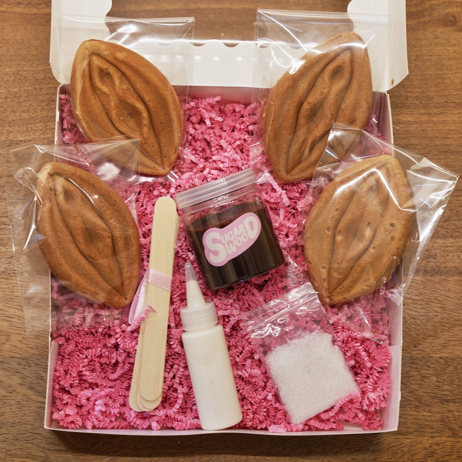 Naughty Kitty Waffle decorating kit with sauces and toppings for bachelorette, birthday and other parties