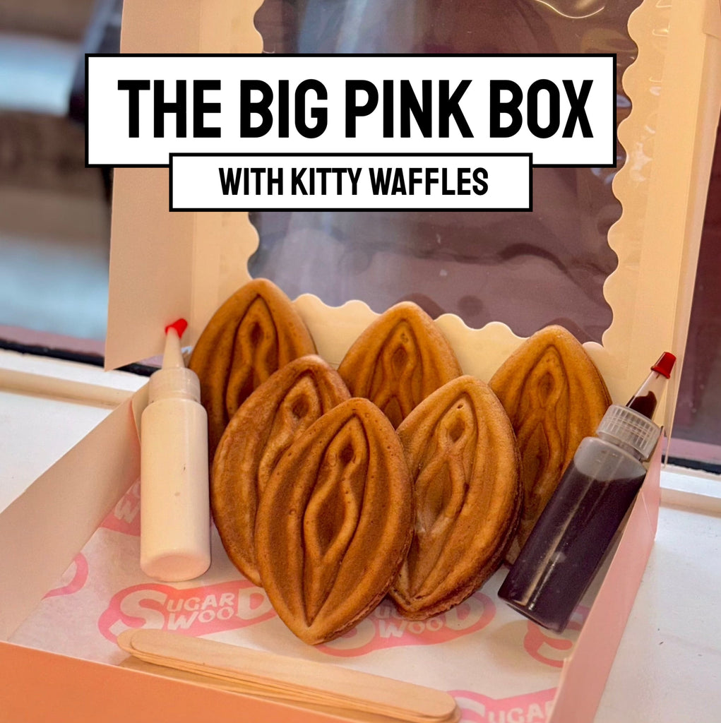 The Big Pink Box - 6 Naughty Waffles + 2 Signature Sauces - Sugar Wood NYC